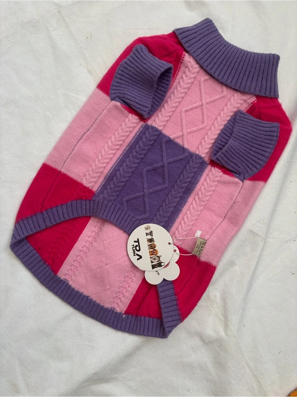 To A Turn Colorblock Cable Knit Dog Sweater Large (14.5-23 lbs)